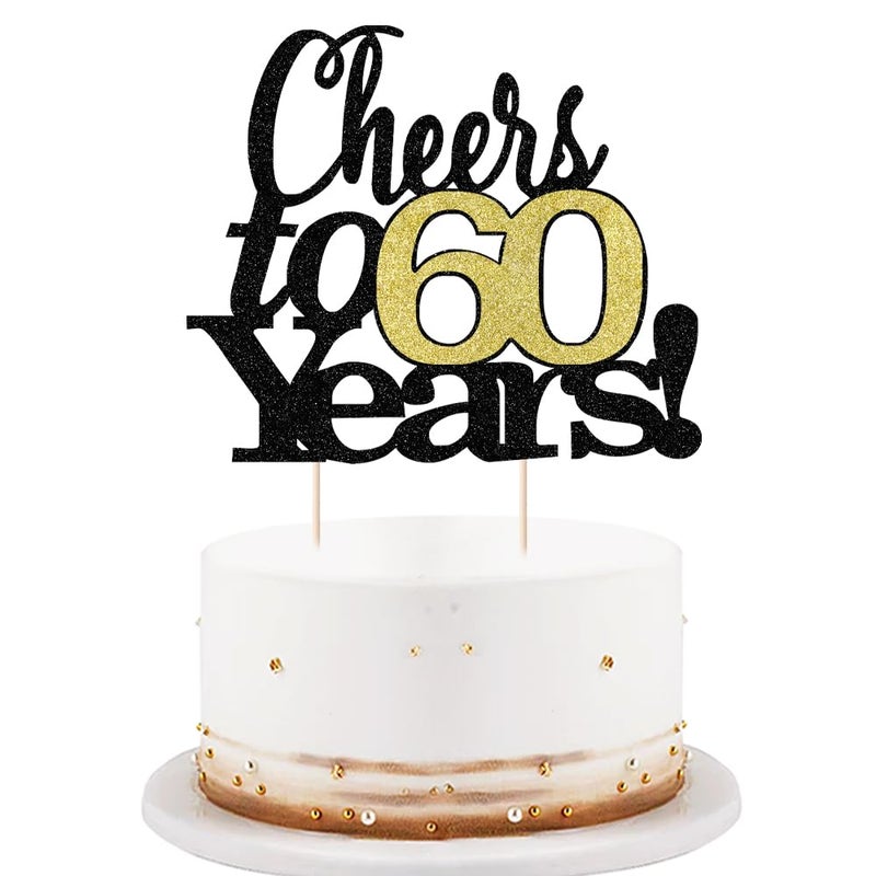 LVEUD Black Font Golden Numbers Cheers to 60 Years Happy Birthday Cake Topper -Wedding,Anniversary,Birthday Party Decorations (60th) - Image 1